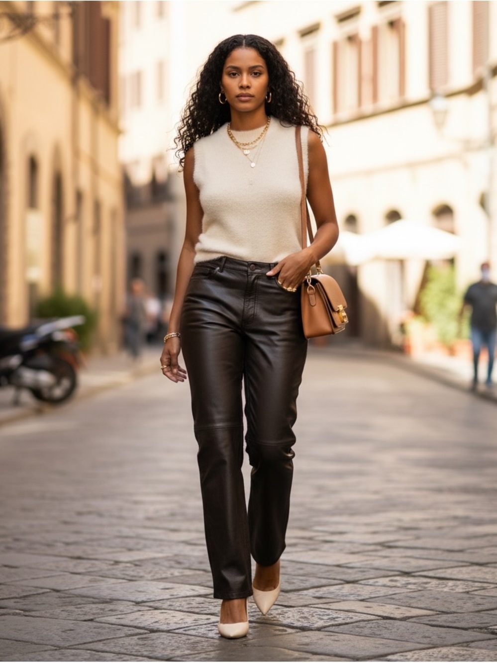 Quiet Luxury Rem Garson Dark Chocolate Brown Timeless Leather Straight Leg Pants